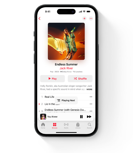 iPhone showing Apple Music UI featuring Lana Del Rey