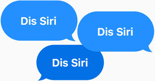 Trois bulles de texte contiennent chacune les mots « Dis Siri ».”