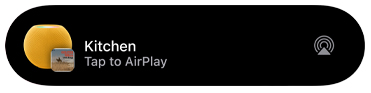 An AirPlay graphic showing music being played to a HomePod mini titled kitchen