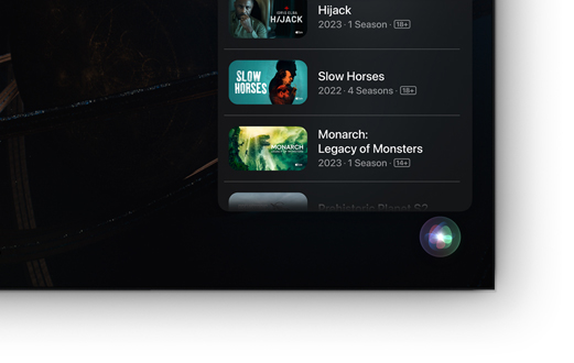 A flat screen television showing list of Apple TV+ movies and shows