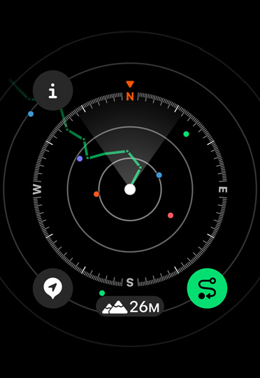 The compass app showing the path of where the hiker has been.