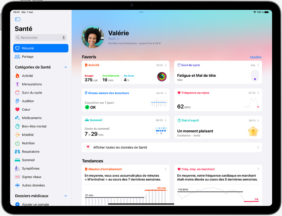 Résumé des données de santé d’une personne dans l’app Santé