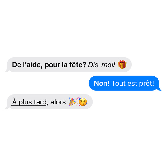 Démonstration d’effets sur des mots et des émojis dans des iMessage