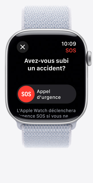 Vue d’une Apple Watch Series 10 affichant une notification de détection de chute.