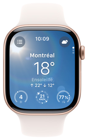 Écran d’Apple Watch affichant l’app Météo