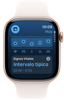 Un Apple Watch muestra la nueva app Signos Vitales.