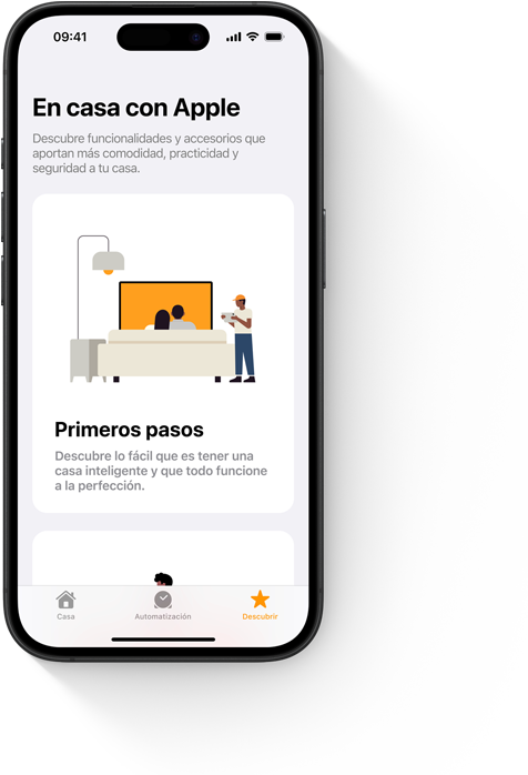 En la pantalla de un iPhone, se muestran los primeros pasos de configuración de la app Casa