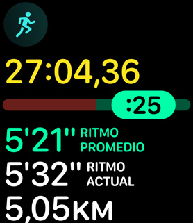 Métricas de Carrera que miden ritmo y distancia.