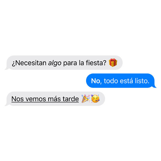 Demostración de efectos sobre palabras y emojis en iMessage