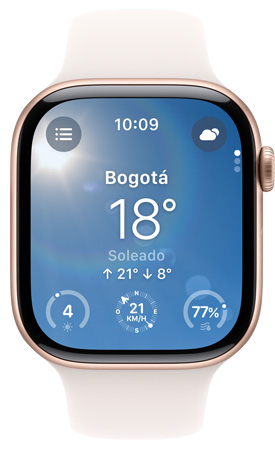 La pantalla de un Apple Watch con la app Clima