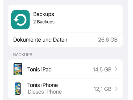 Display mit iCloud Backup Datennutzung