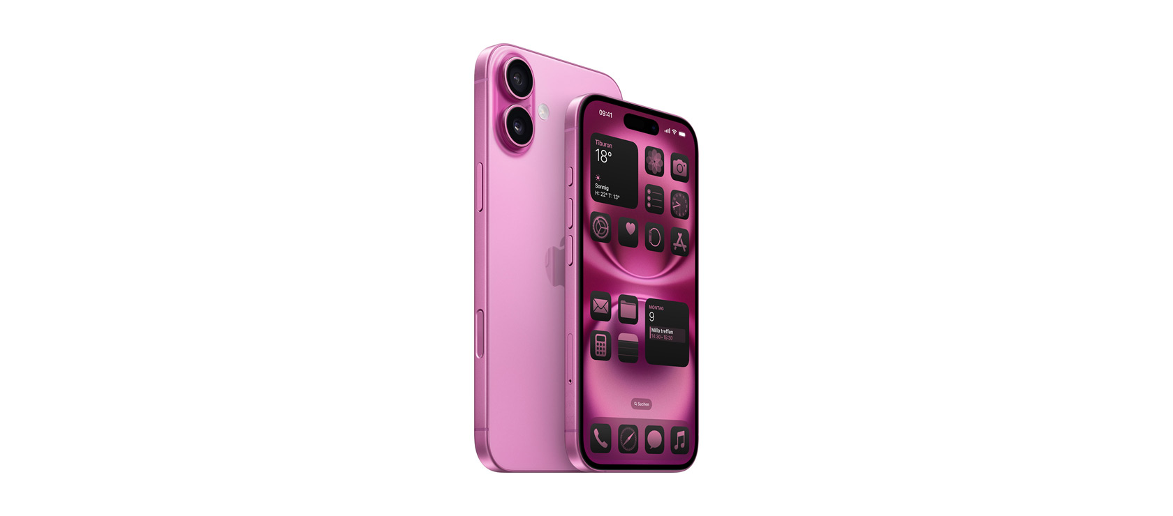 6,7" iPhone 16 Plus und 6,1" iPhone 16 in Pink