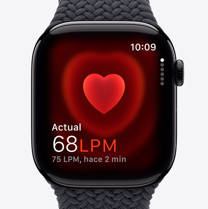 La app ECG en la pantalla de un Apple Watch Series 10 muestra una onda y un temporizador de 24 segundos.