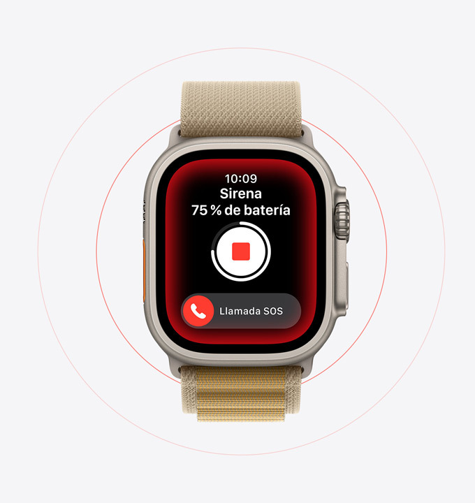 La sirena se usa en un Apple Watch Ultra 2.