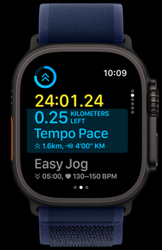 Custom workouts demonstrating how many miles left and the amount of time they've been running.