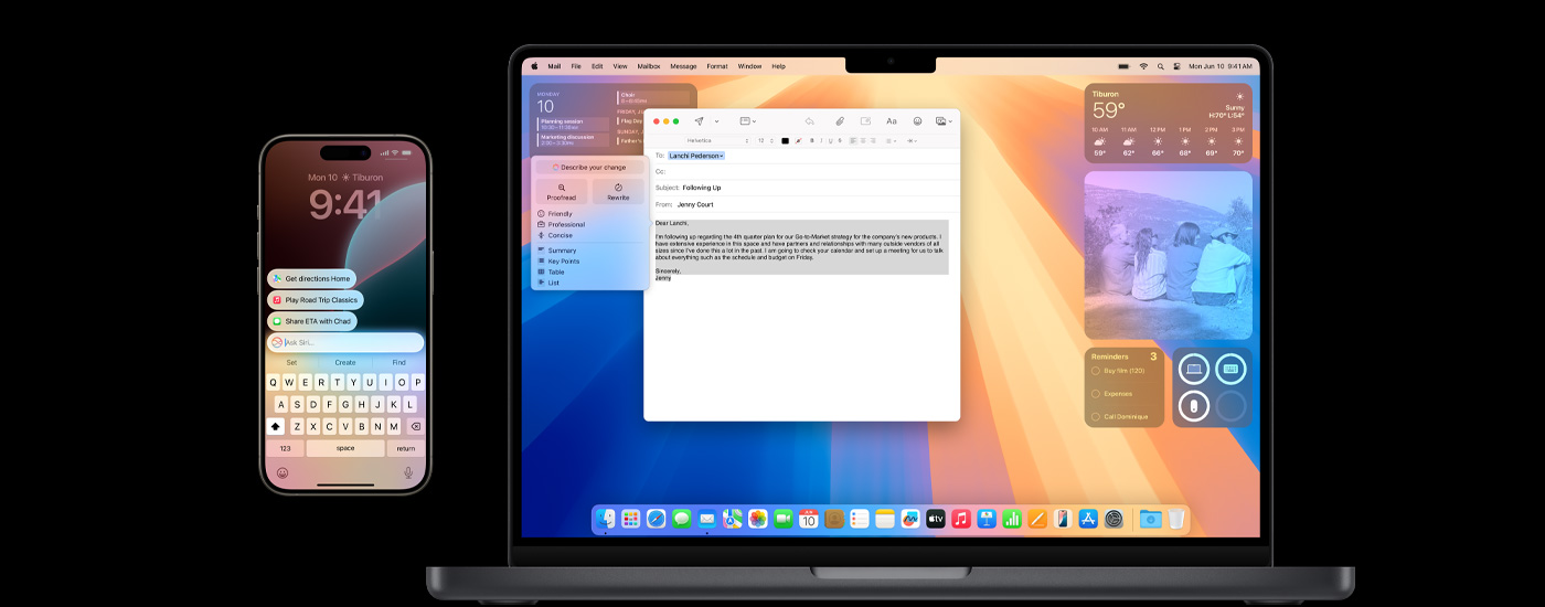 iPhone dan Mac yang memperlihatkan Apple Intelligence.