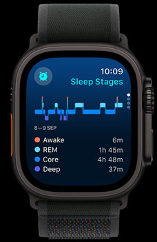 The Sleep app showing how much time someone has spent in REM, core and Deep sleep.