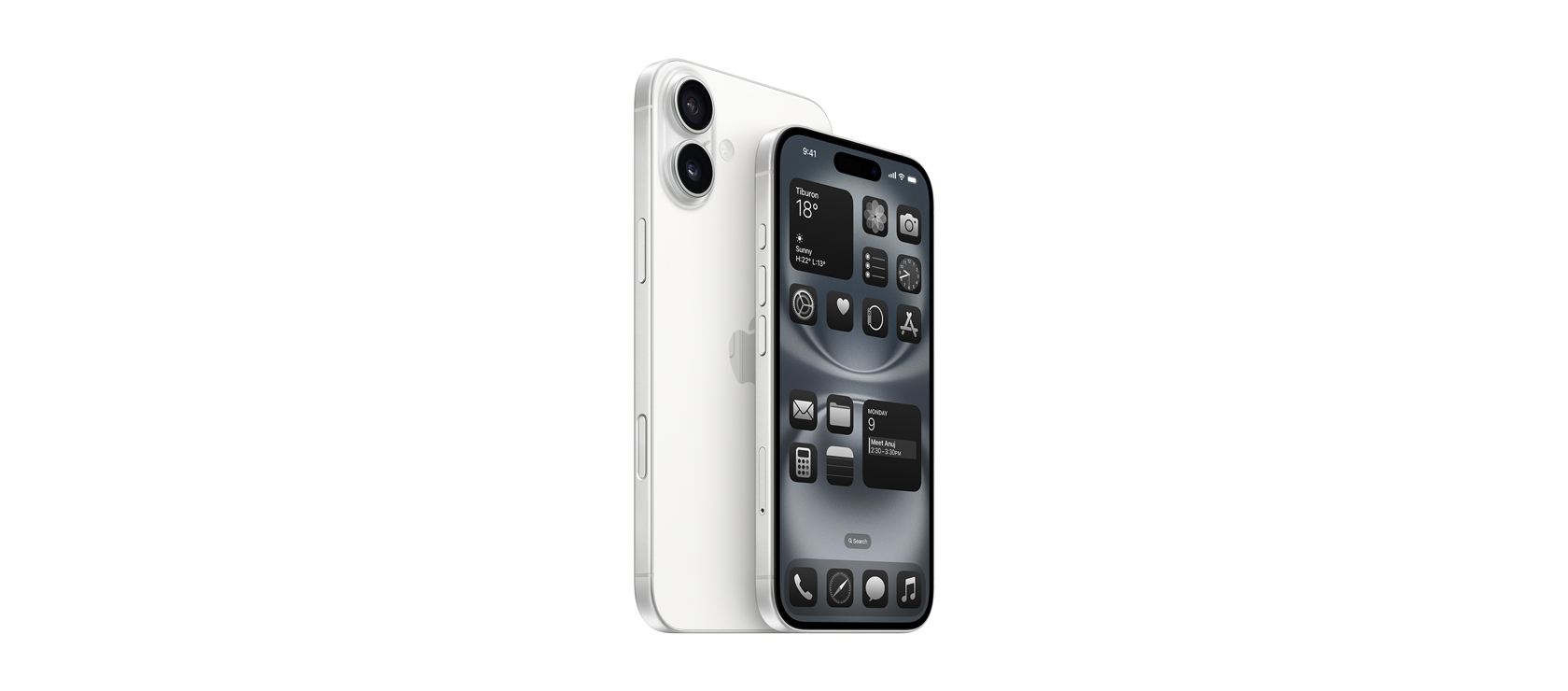 17.00 cm (6.7″) iPhone 16 Plus & 15.54 cm (6.1″) iPhone 16 in White