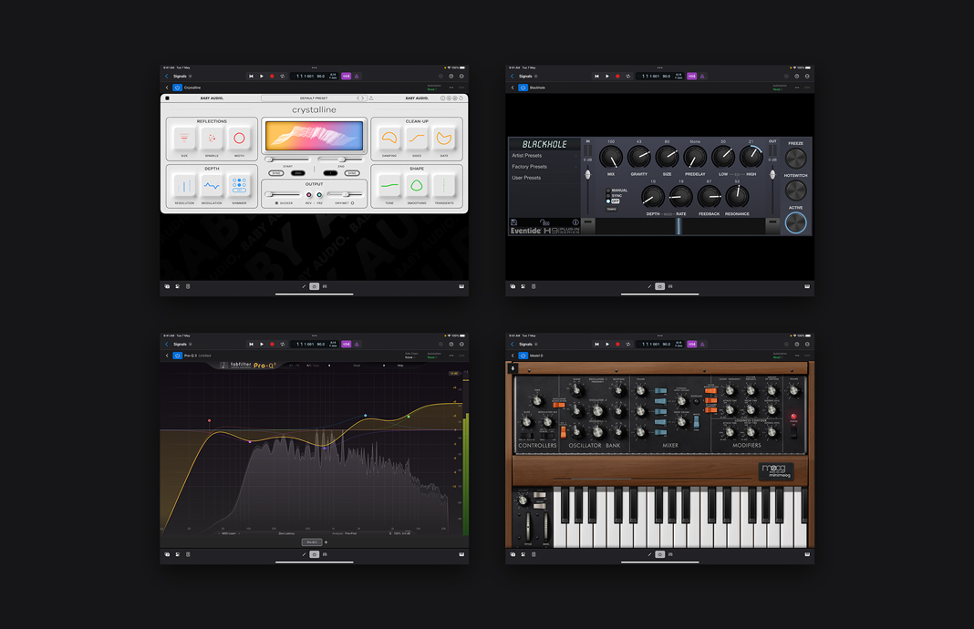 Dashboard of third-party extensions that also work in Logic Pro for iPad.