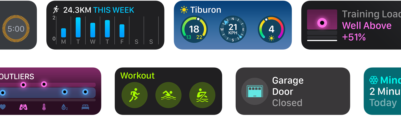 A selection of new app widgets for watchOS