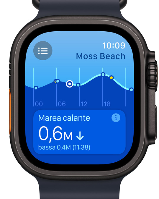 Una schermata della nuova app Marea su Apple Watch Ultra.