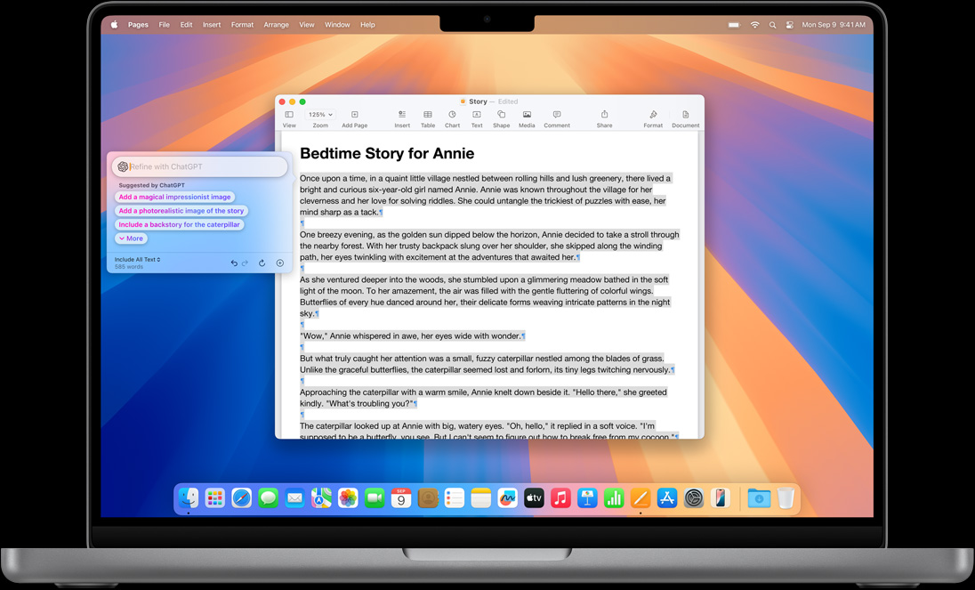 The Compose in Writing Tools feature is shown on a MacBook