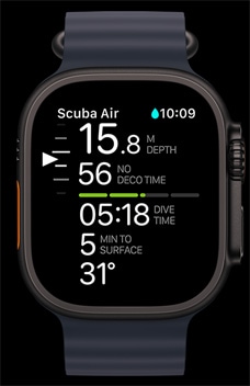 „Apple Watch Ultra 2“ rodoma programa „Oceanic+“.