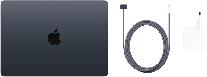 13 colių „MacBook Air“, USB‑C į „MagSafe 3“ laidas bei 30 W USB‑C maitinimo adapteris