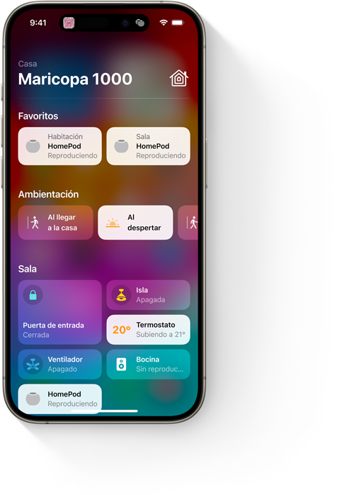 En la pantalla de un iPhone, se muestra la pantalla de inicio de la app Casa