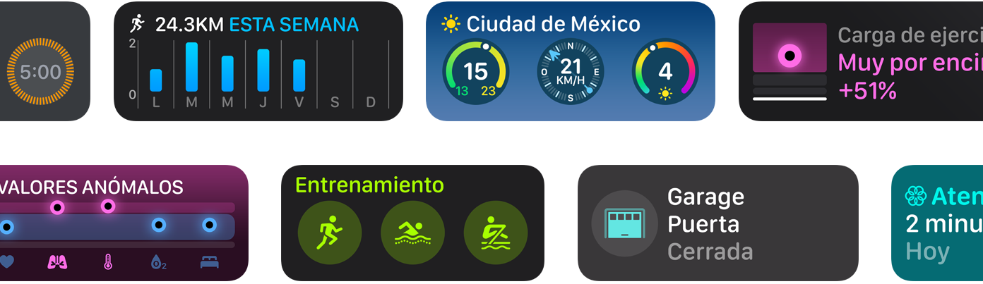 Una selección de los nuevos widgets de app para watchOS