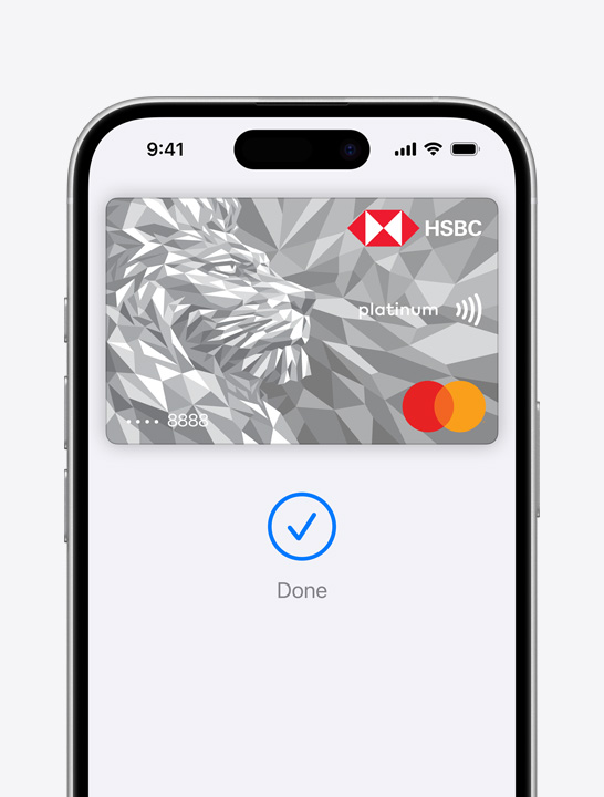 Apple Pay credit card on screen.