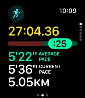 Running form metrics providing the person's pace and distance.