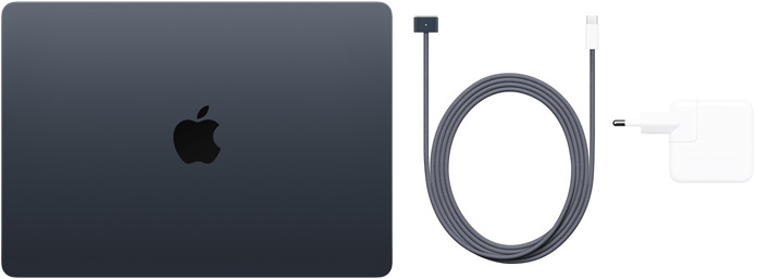 MacBook Air รุ่น 13 นิ้ว, สาย USB-C เป็น MagSafe 3 และอะแดปเตอร์แปลงไฟ USB-C แบบพอร์ตคู่ขนาด 30 วัตต์