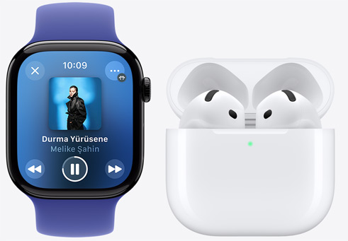 Apple Watch ve Airpods müzik çalıyor