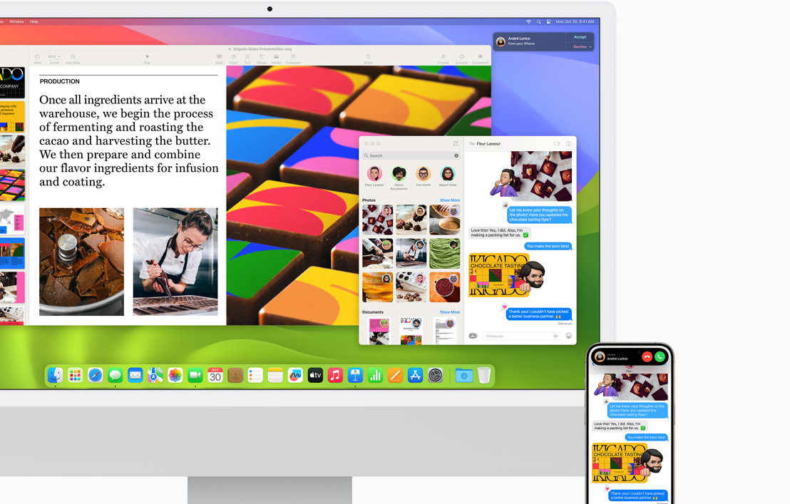 Одні й ті самі повідомлення та дзвінки з iPhone 15 відкрито на iMac та iPhone.