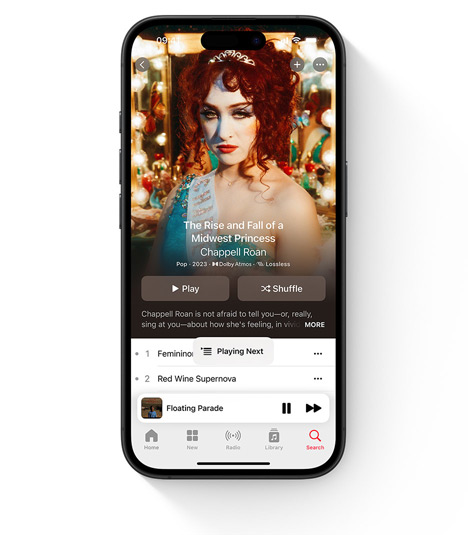 iPhone showing Apple Music UI featuring Chappell Roan