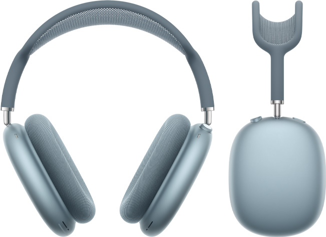 AirPods Max Blue shot no priekšpuses un no sāniem