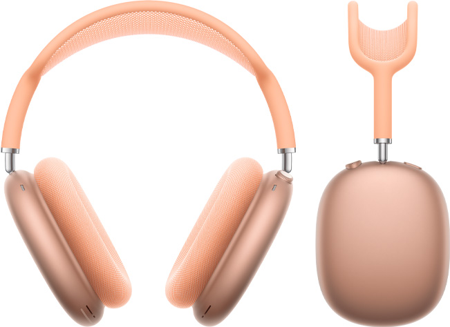 AirPods Max Orange shot no priekšpuses un no sāniem