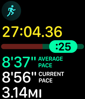 Running form metrics providing the person’s pace and distance.