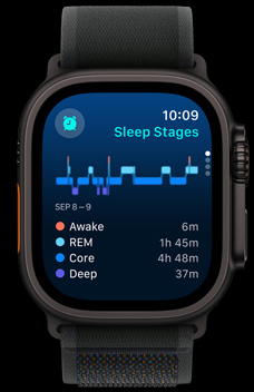 The Sleep app showing how much time someone has spent in REM, core, and Deep sleep.