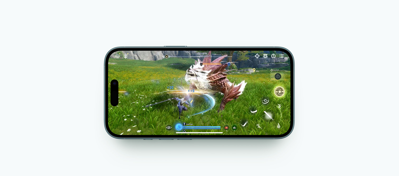 Un videojuego con gráficas avanzadas que muestra la mayor duración de la batería del iPhone 16