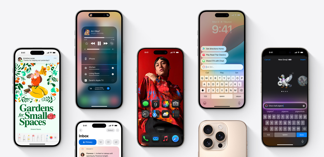 iPhone 16 screens displaying multiple iOS18 features