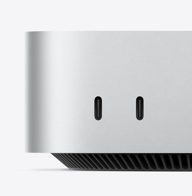 Close-up view of front USB-C ports on Mac mini