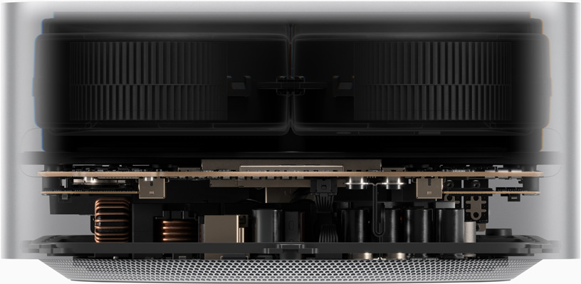 Measurement of Mac Studio showing a width of 7.7 inches and height of 3.7 inches