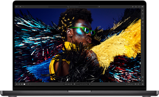 MacBook Pro รุ่น 16 นิ้ว ที่แสดงภาพจอภาพ Liquid Retina XDR