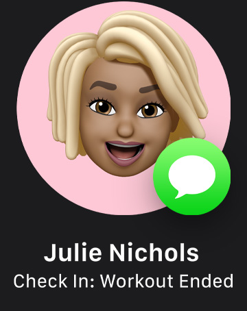 A memoji with Messages icon indicating Check In