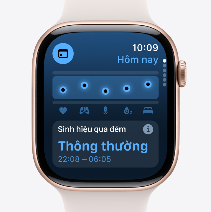 A Vitals app screen on Apple Watch Series 10 showing that the data collected overnight was typical.